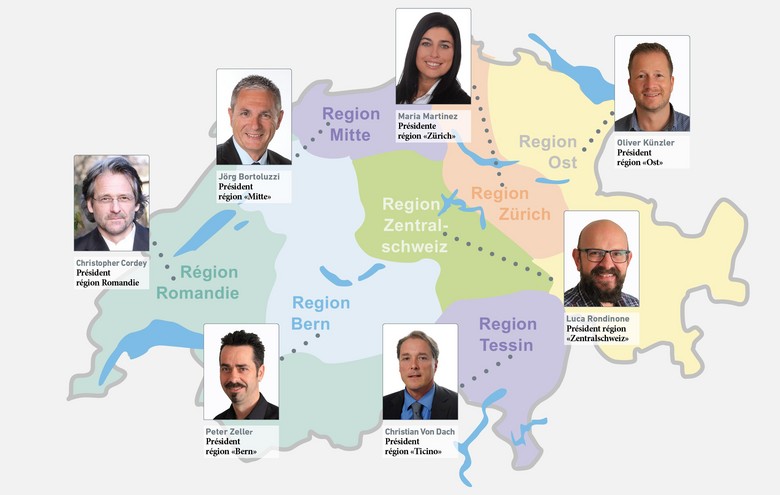 Carte de la Suisse avec présidents régional