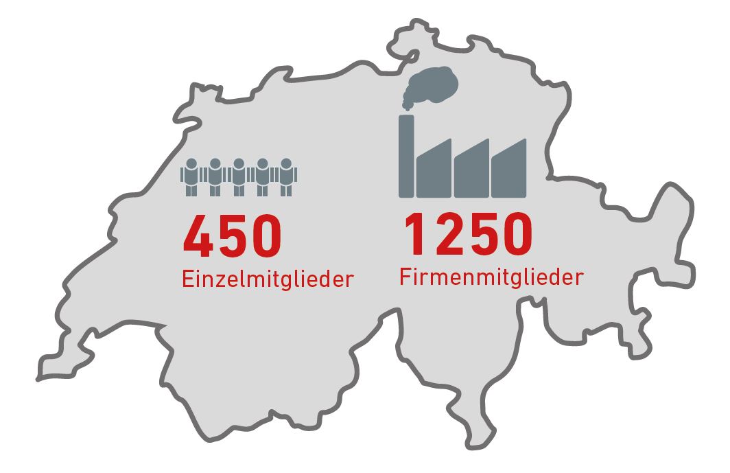 Übersicht Einzelmitglieder und Firmenmitglieder in Zahlen auf schweizer Karte